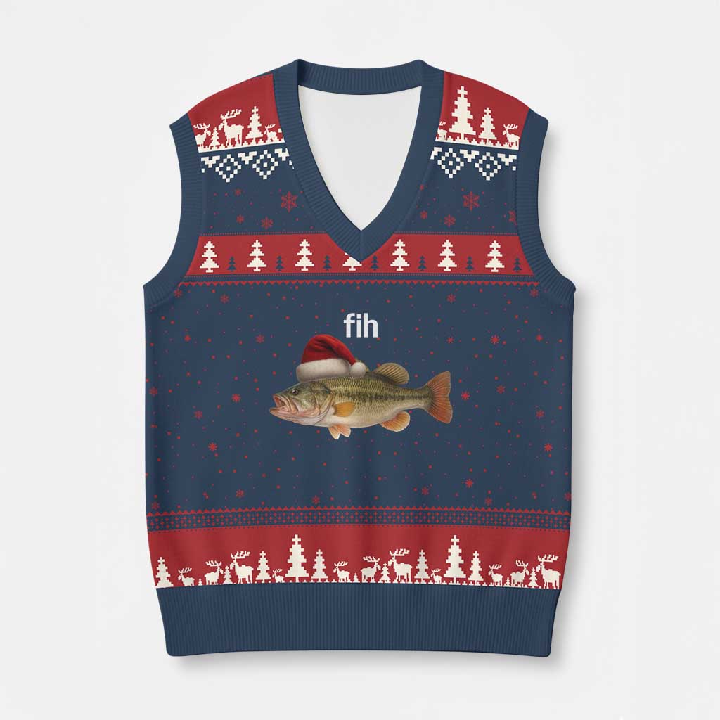 Funny Misspelled FishXmas Meme V-Neck Knit Sweater Vest TS14 Navy Red Print Your Wear