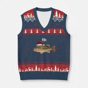 Funny Misspelled FishXmas Meme V-Neck Knit Sweater Vest TS14 Navy Red Print Your Wear