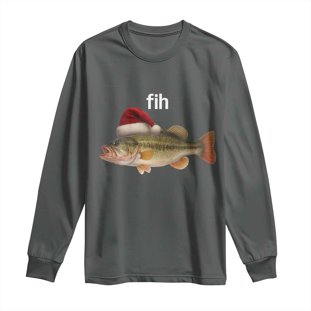 Funny Misspelled Fish Christmas Meme Long Sleeve Shirt TS14 Dark Heather Print Your Wear