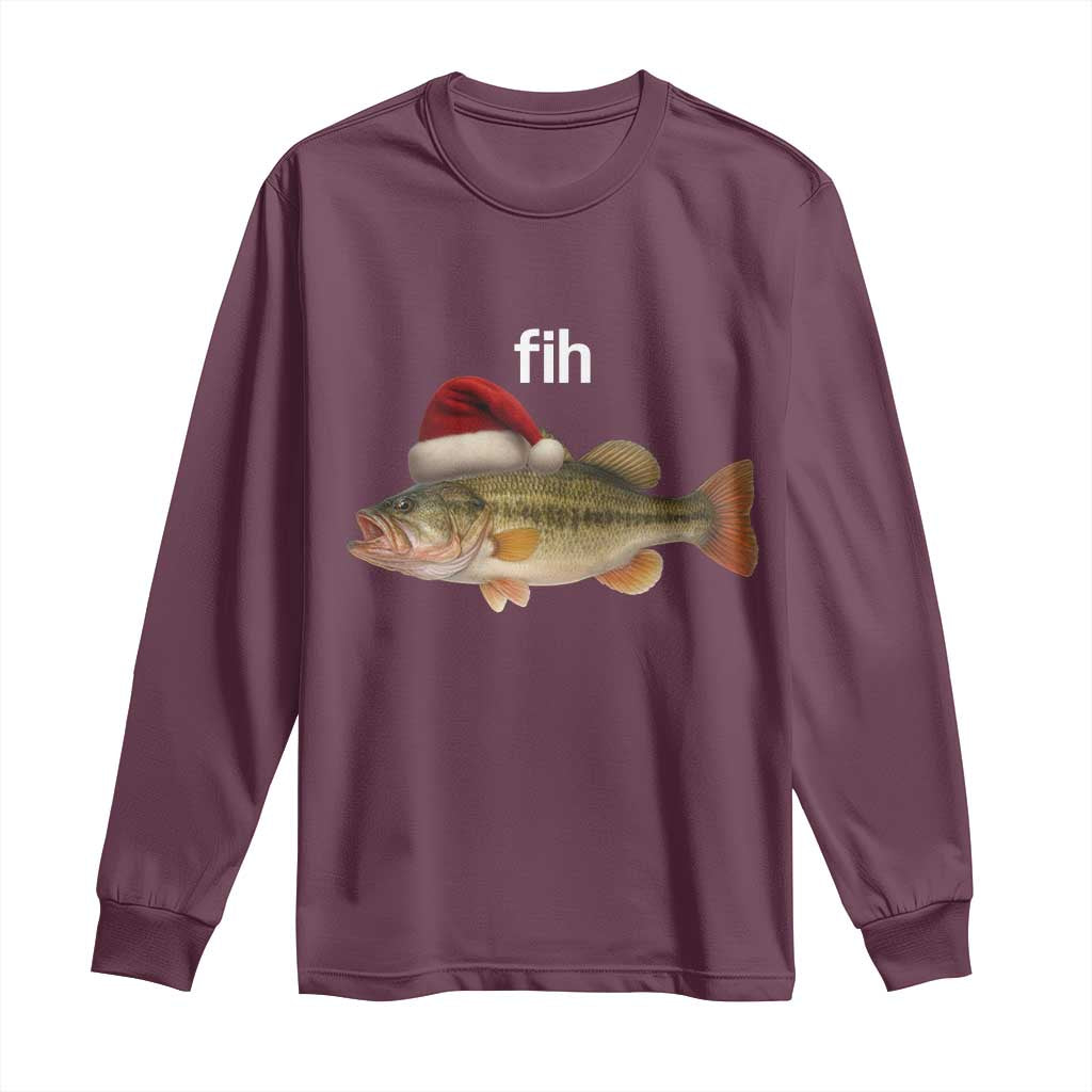 Funny Misspelled Fish Christmas Meme Long Sleeve Shirt TS14 Maroon Print Your Wear