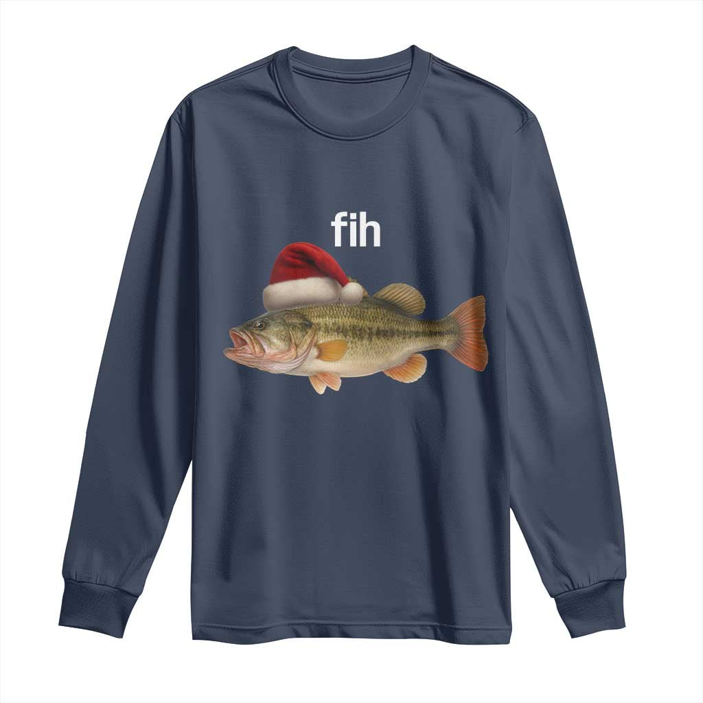 Funny Misspelled Fish Christmas Meme Long Sleeve Shirt TS14 Navy Print Your Wear