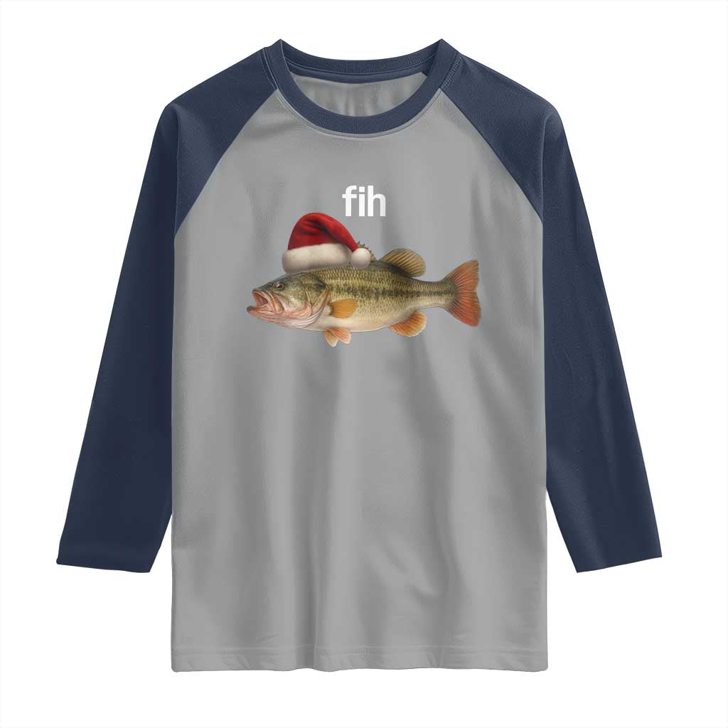 Funny Misspelled Fish Christmas Meme Raglan Shirt TS14 Sport Gray Navy Print Your Wear