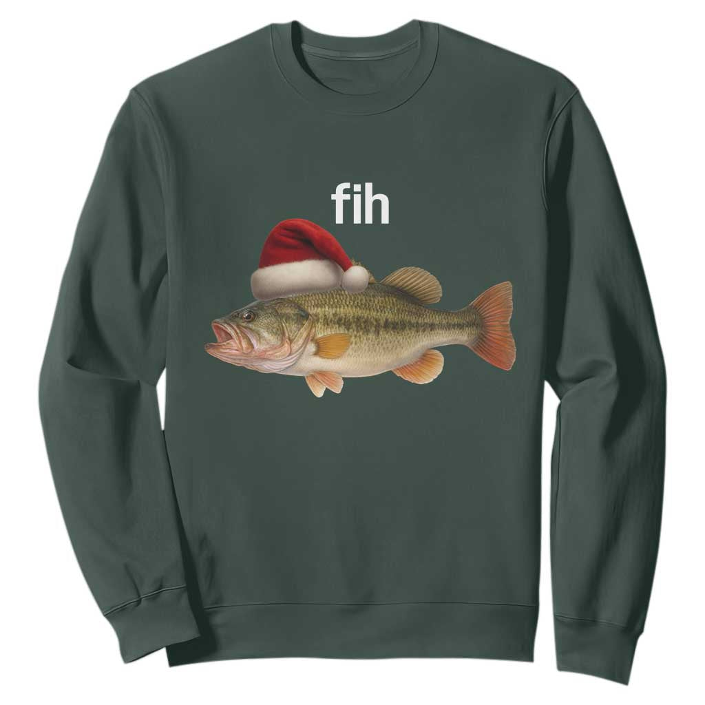 Funny Misspelled Fish Christmas Meme Sweatshirt TS14 Dark Forest Green Print Your Wear