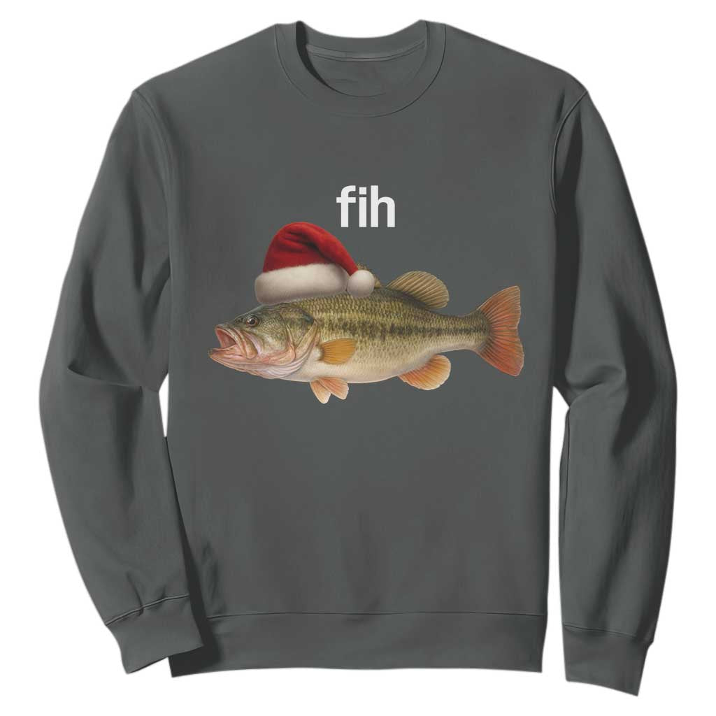 Funny Misspelled Fish Christmas Meme Sweatshirt TS14 Dark Heather Print Your Wear