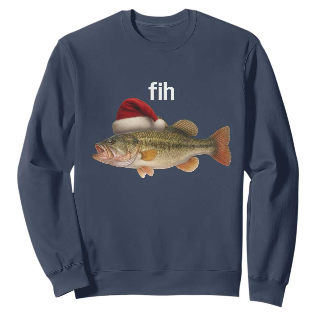 Funny Misspelled Fish Christmas Meme Sweatshirt TS14 Navy Print Your Wear