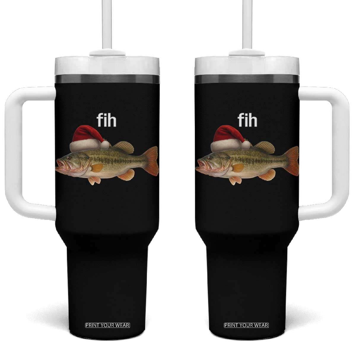 Funny Misspelled Fish Christmas Meme Tumbler With Handle TS14 One Size: 40 oz Black Print Your Wear