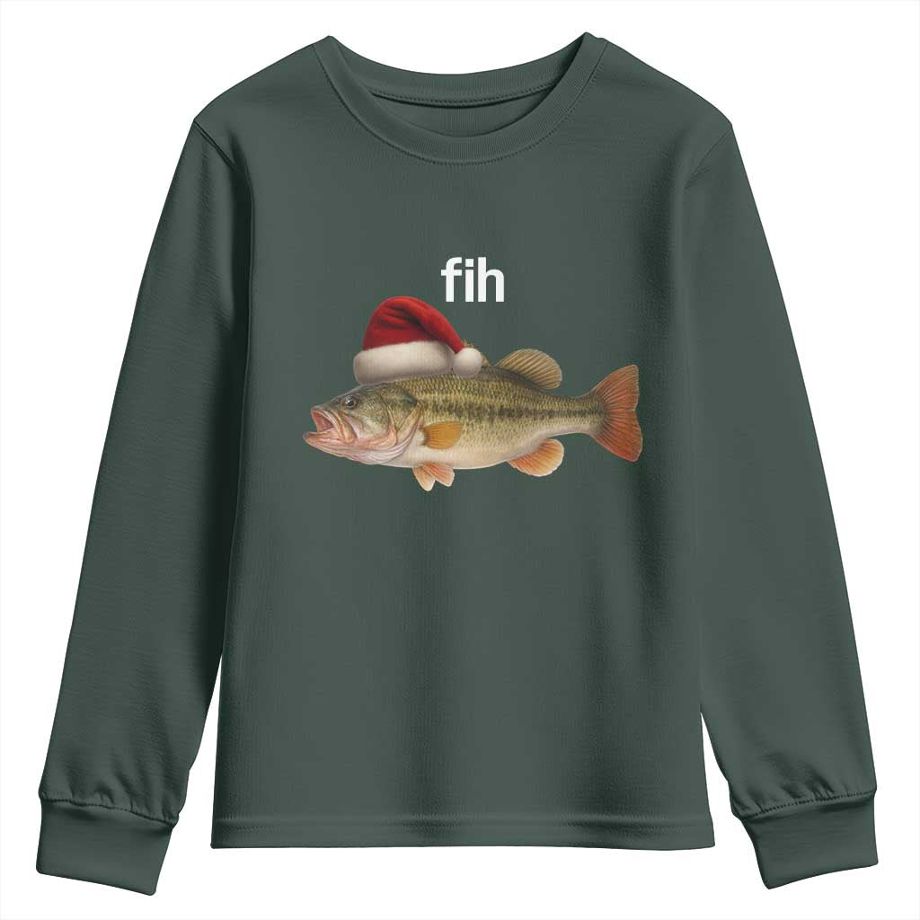 Funny Misspelled Fish Christmas Meme Youth Sweatshirt TS14 Dark Forest Green Print Your Wear