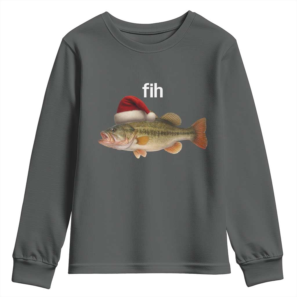 Funny Misspelled Fish Christmas Meme Youth Sweatshirt TS14 Dark Heather Print Your Wear