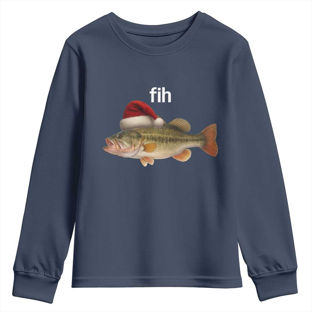 Funny Misspelled Fish Christmas Meme Youth Sweatshirt TS14 Navy Print Your Wear