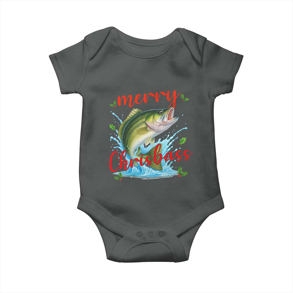 Bass Fish Christmas Baby Onesie Merry Chrisbass TS14 Dark Heather Print Your Wear