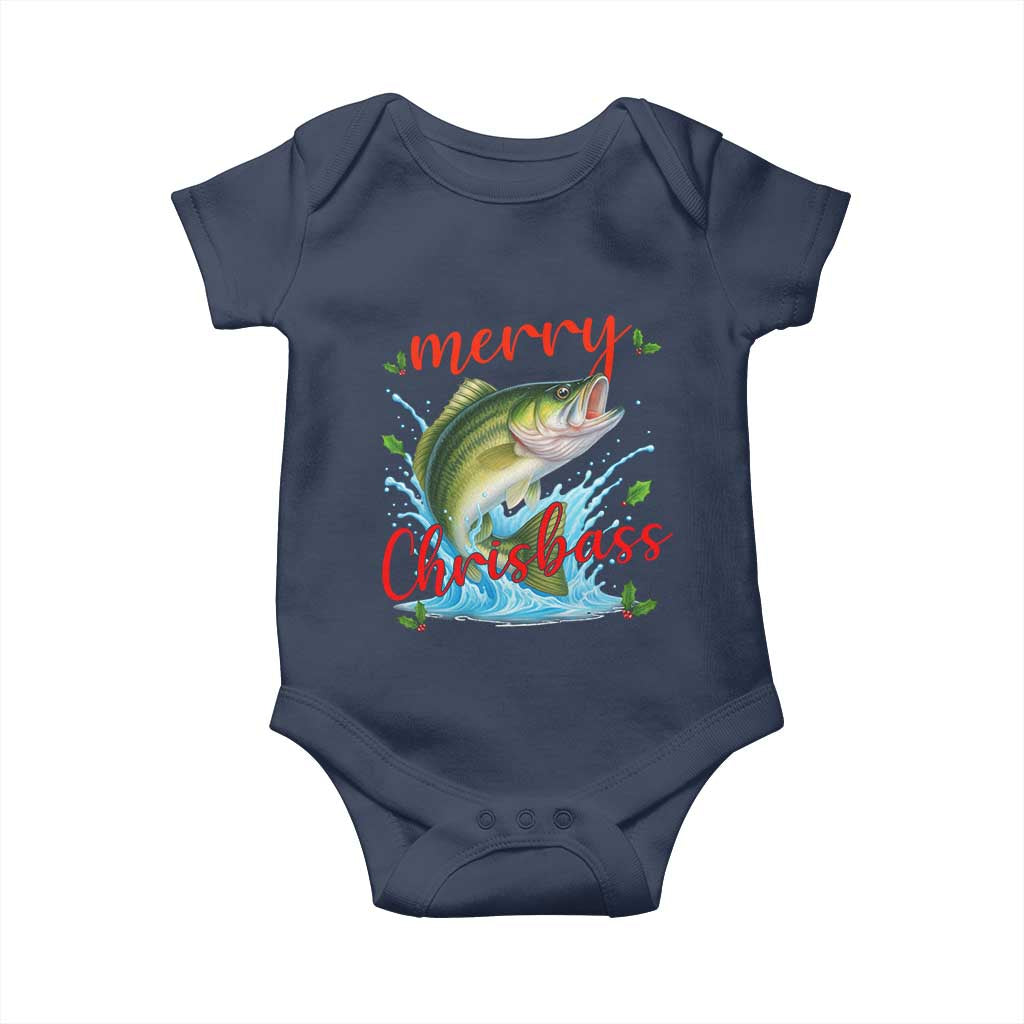 Bass Fish Christmas Baby Onesie Merry Chrisbass TS14 Navy Print Your Wear