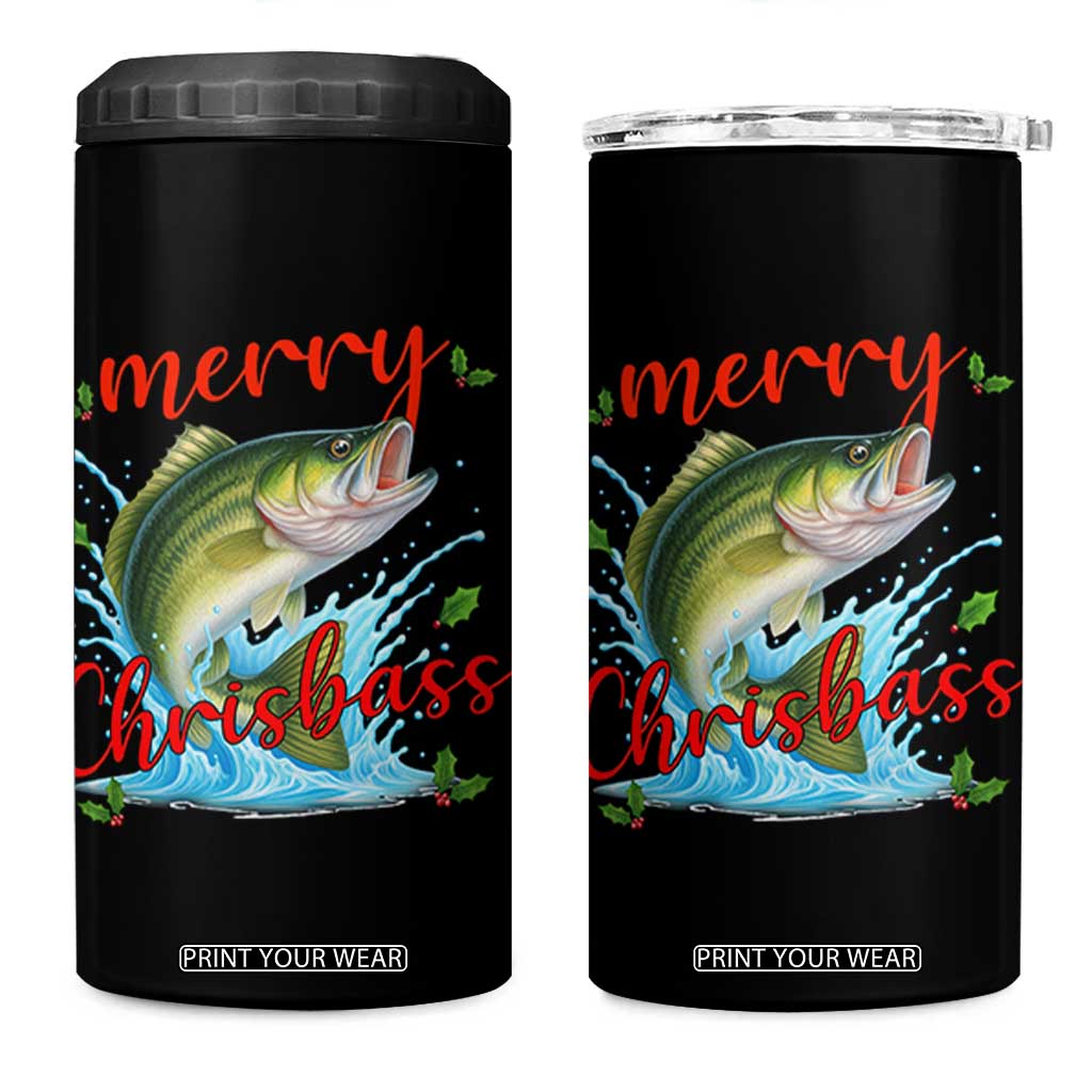 Bass Fish Christmas 4 in 1 Can Cooler Tumbler Merry Chrisbass TS14 One Size: 16 oz Black Print Your Wear