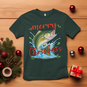 Bass Fish Christmas T Shirt Merry Chrisbass TS14 Dark Forest Green Print Your Wear