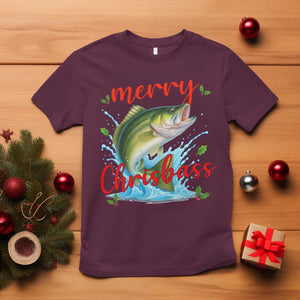 Bass Fish Christmas T Shirt Merry Chrisbass TS14 Maroon Print Your Wear