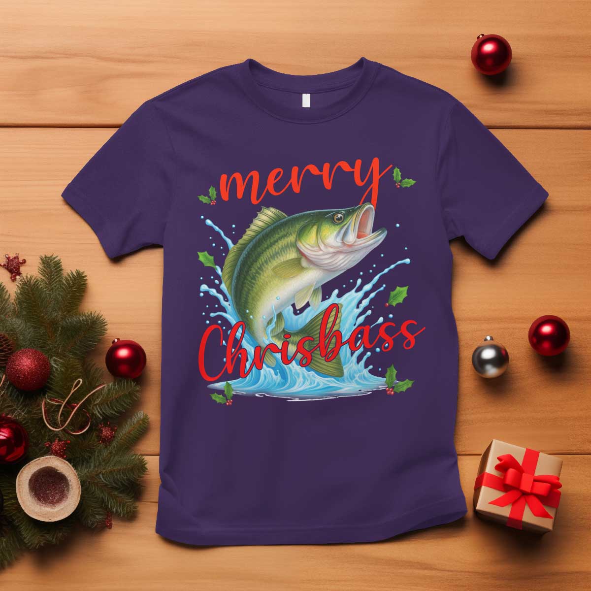 Bass Fish Christmas T Shirt Merry Chrisbass TS14 Purple Print Your Wear