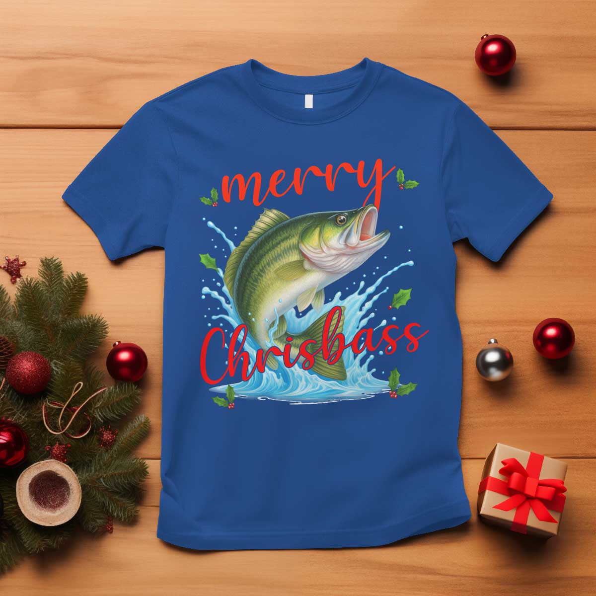 Bass Fish Christmas T Shirt Merry Chrisbass TS14 Royal Blue Print Your Wear