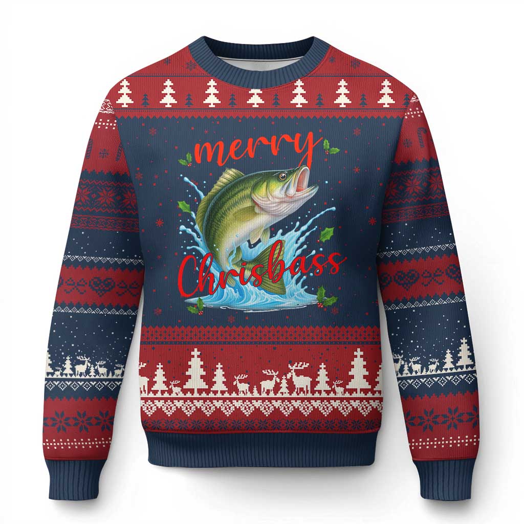 Bass Fish Xmas Ugly Christmas Sweater Merry Chrisbass TS14 Navy Red Print Your Wear