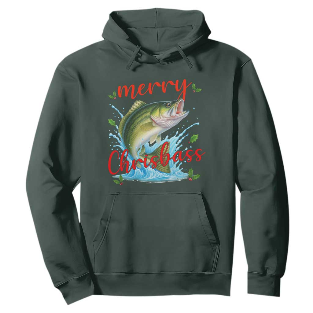 Bass Fish Christmas Hoodie Merry Chrisbass TS14 Dark Forest Green Print Your Wear