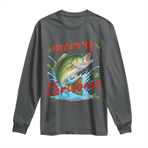 Bass Fish Christmas Long Sleeve Shirt Merry Chrisbass TS14 Dark Heather Print Your Wear