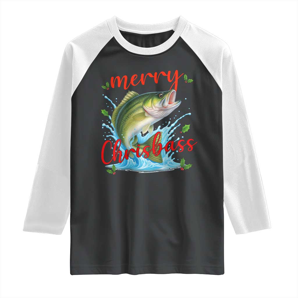 Bass Fish Christmas Raglan Shirt Merry Chrisbass TS14 Black White Print Your Wear