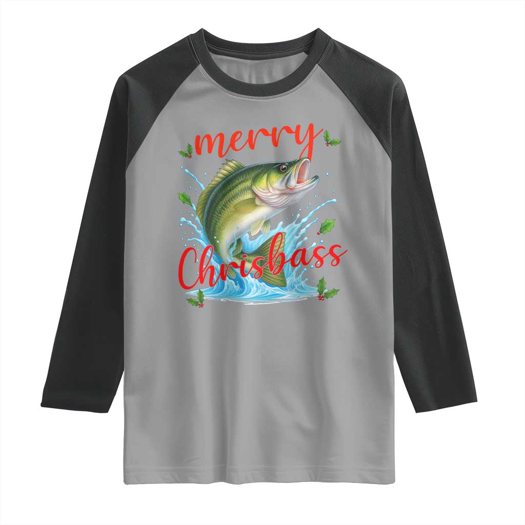 Bass Fish Christmas Raglan Shirt Merry Chrisbass TS14 Sport Gray Black Print Your Wear