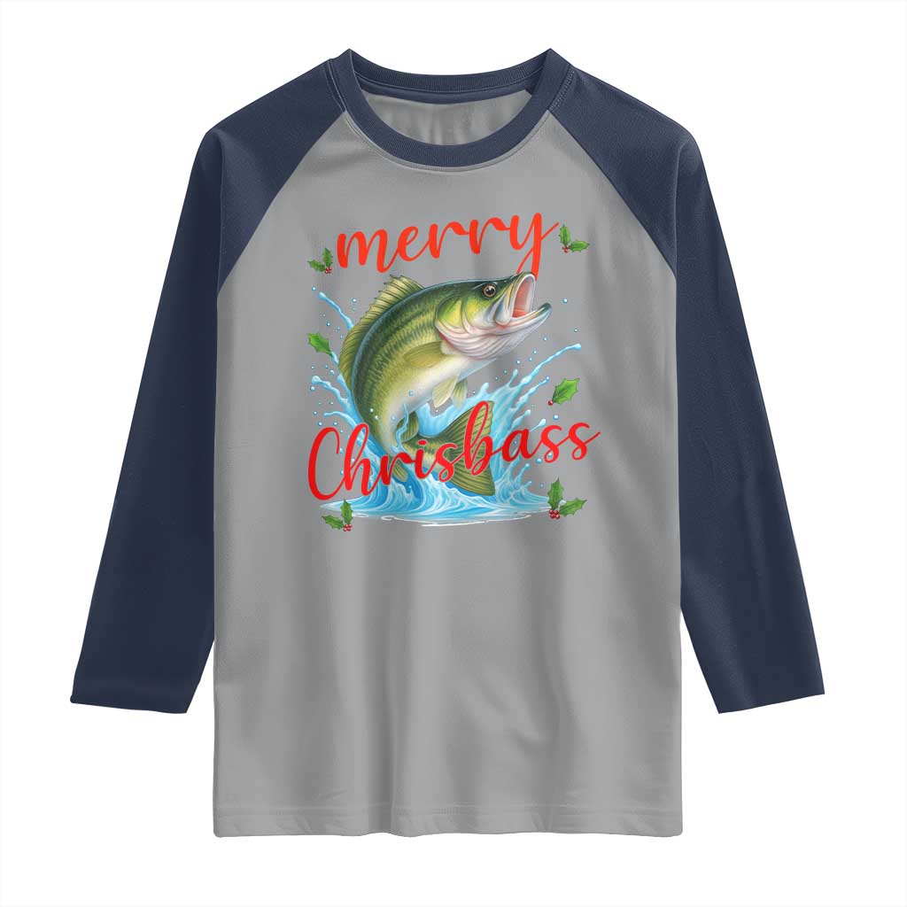 Bass Fish Christmas Raglan Shirt Merry Chrisbass TS14 Sport Gray Navy Print Your Wear