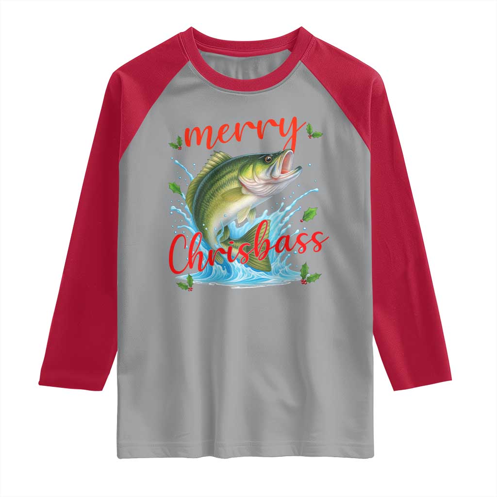 Bass Fish Christmas Raglan Shirt Merry Chrisbass TS14 Sport Gray Red Print Your Wear