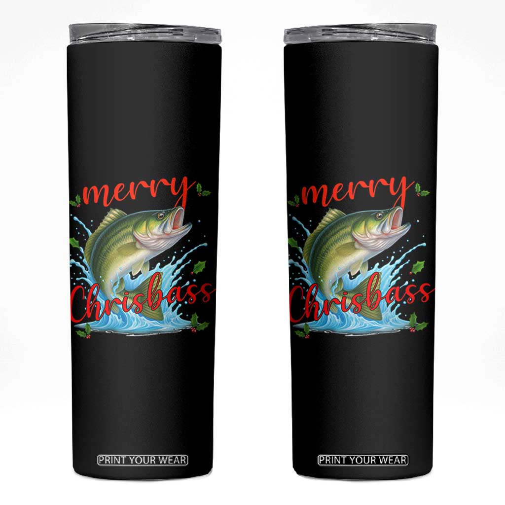 Bass Fish Christmas Skinny Tumbler Merry Chrisbass TS14 Black Print Your Wear
