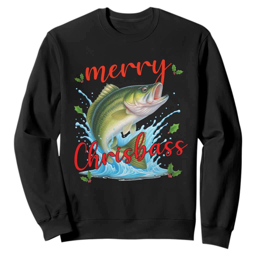Bass Fish Christmas Sweatshirt Merry Chrisbass TS14 Black Print Your Wear