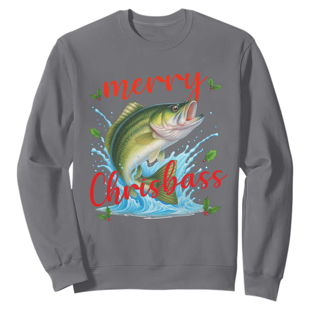 Bass Fish Christmas Sweatshirt Merry Chrisbass TS14 Charcoal Print Your Wear