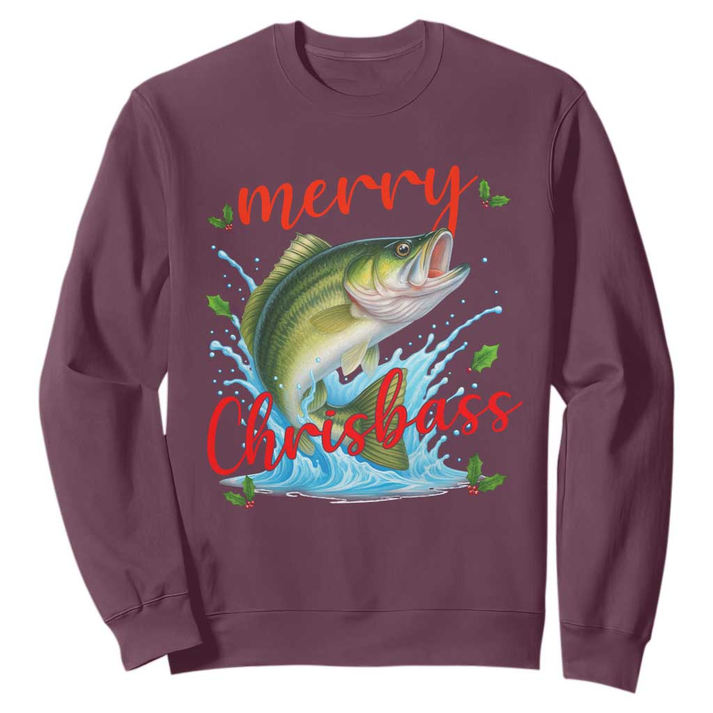 Bass Fish Christmas Sweatshirt Merry Chrisbass TS14 Maroon Print Your Wear