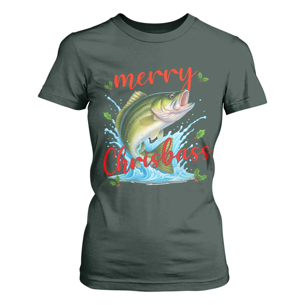 Bass Fish Christmas T Shirt For Women Merry Chrisbass TS14 Dark Forest Green Print Your Wear