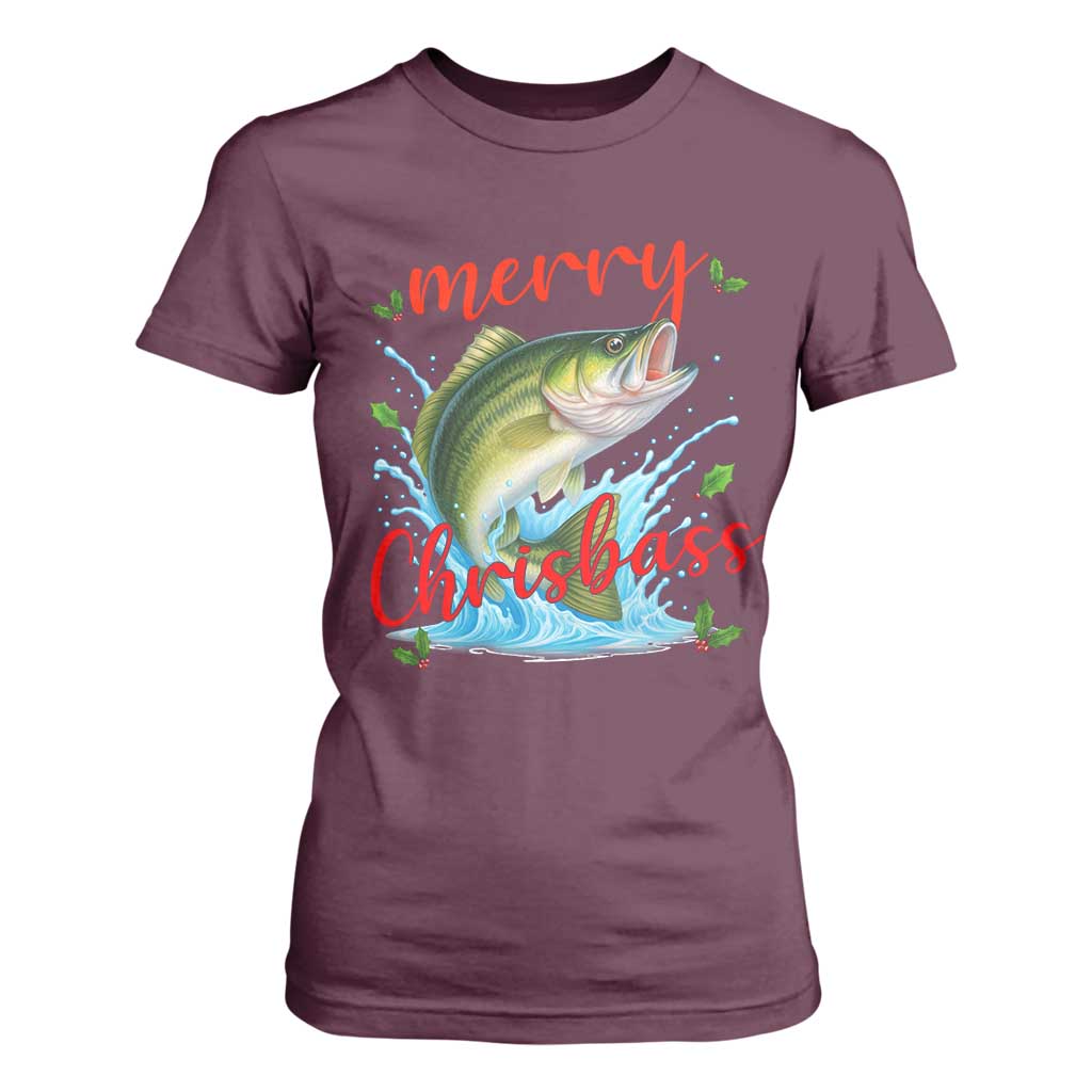 Bass Fish Christmas T Shirt For Women Merry Chrisbass TS14 Maroon Print Your Wear
