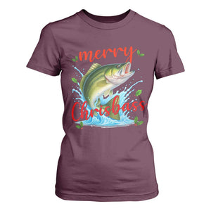 Bass Fish Christmas T Shirt For Women Merry Chrisbass TS14 Maroon Print Your Wear