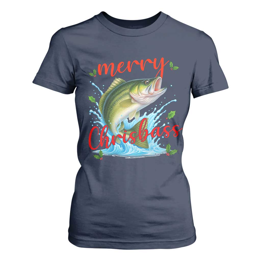 Bass Fish Christmas T Shirt For Women Merry Chrisbass TS14 Navy Print Your Wear