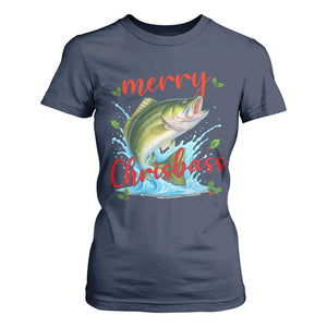 Bass Fish Christmas T Shirt For Women Merry Chrisbass TS14 Navy Print Your Wear