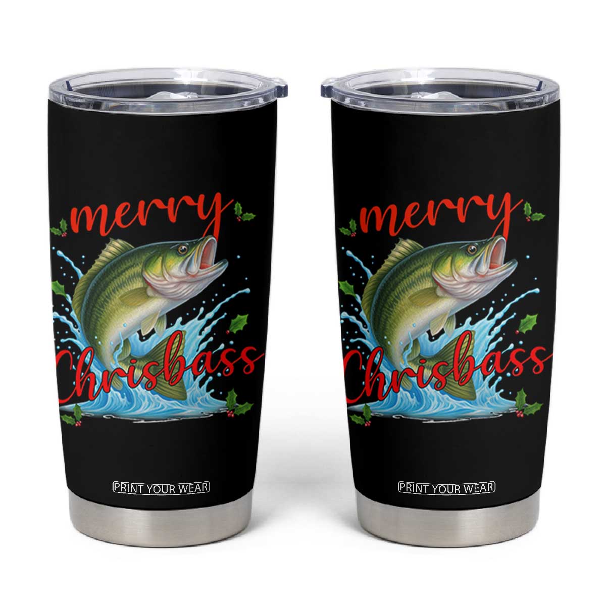 Bass Fish Christmas Tumbler Cup Merry Chrisbass TS14 Black Print Your Wear