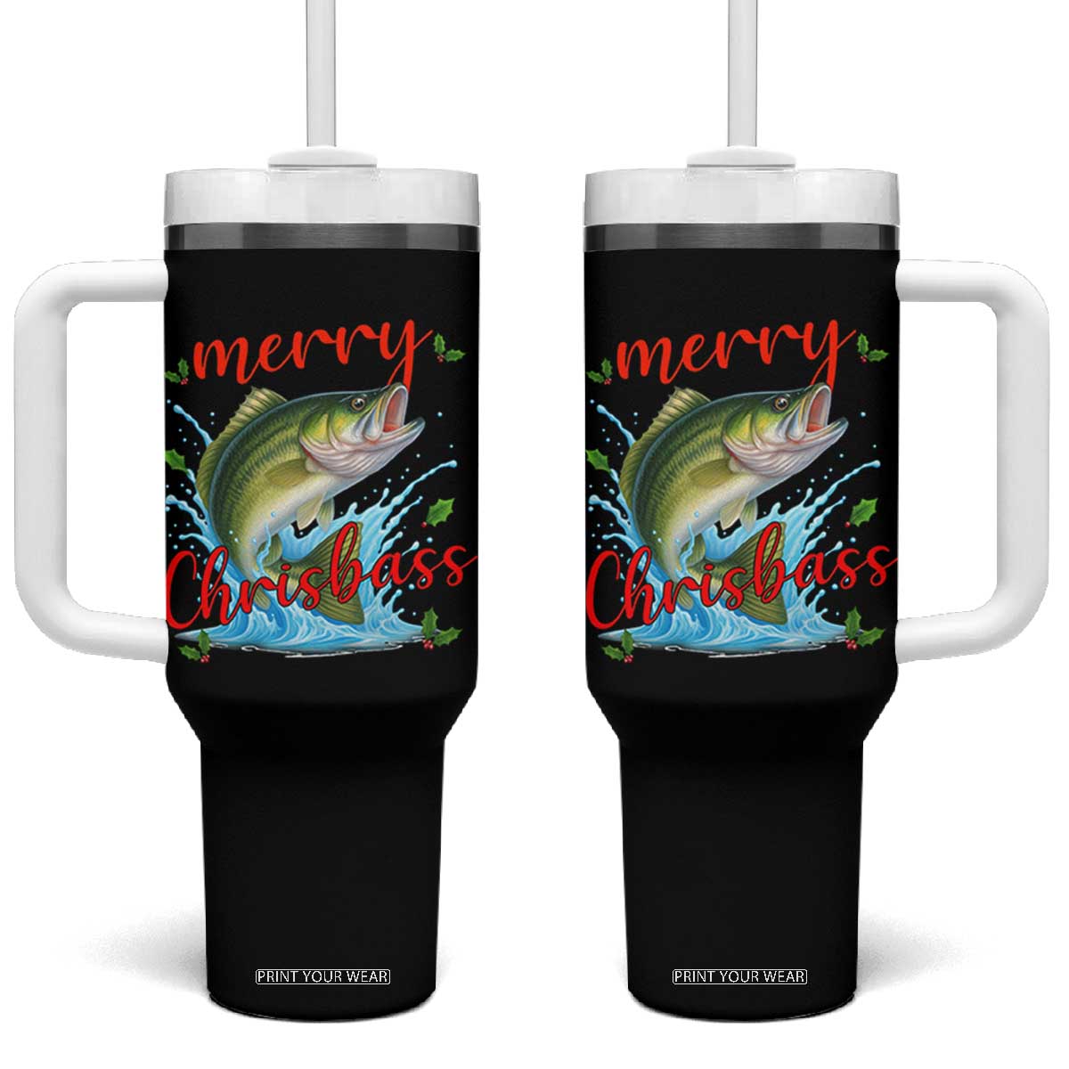 Bass Fish Christmas Tumbler With Handle Merry Chrisbass TS14 One Size: 40 oz Black Print Your Wear
