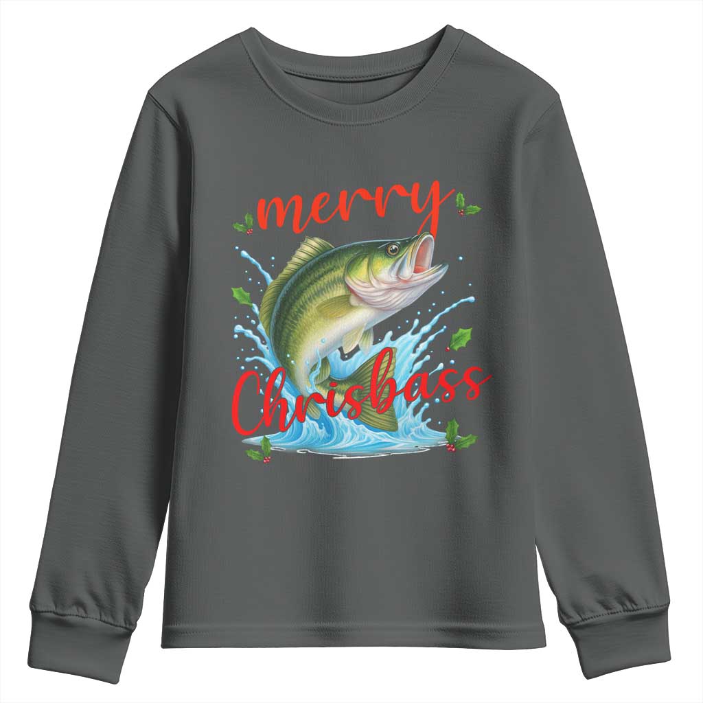 Bass Fish Christmas Youth Sweatshirt Merry Chrisbass TS14 Dark Heather Print Your Wear