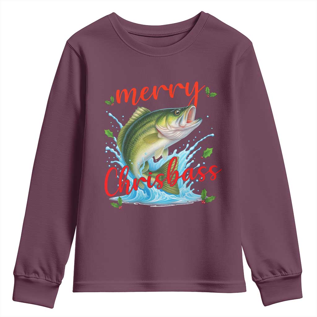 Bass Fish Christmas Youth Sweatshirt Merry Chrisbass TS14 Maroon Print Your Wear