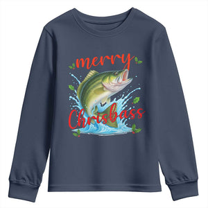 Bass Fish Christmas Youth Sweatshirt Merry Chrisbass TS14 Navy Print Your Wear
