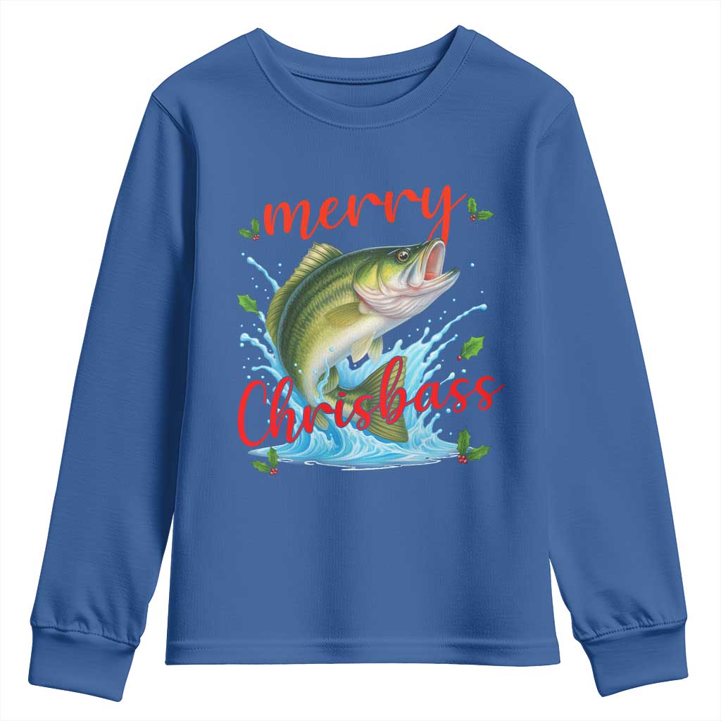 Bass Fish Christmas Youth Sweatshirt Merry Chrisbass TS14 Royal Blue Print Your Wear