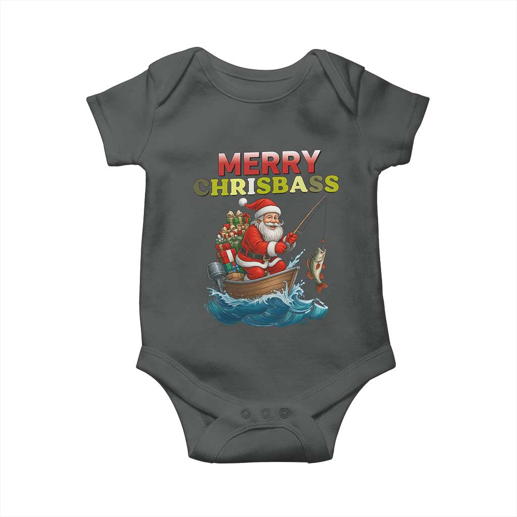 Santa Fishing Christmas Baby Onesie Funny Fisherman Merry Chrisbass Xmas TS14 Dark Heather Print Your Wear