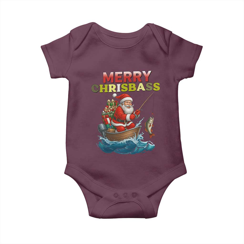 Santa Fishing Christmas Baby Onesie Funny Fisherman Merry Chrisbass Xmas TS14 Maroon Print Your Wear