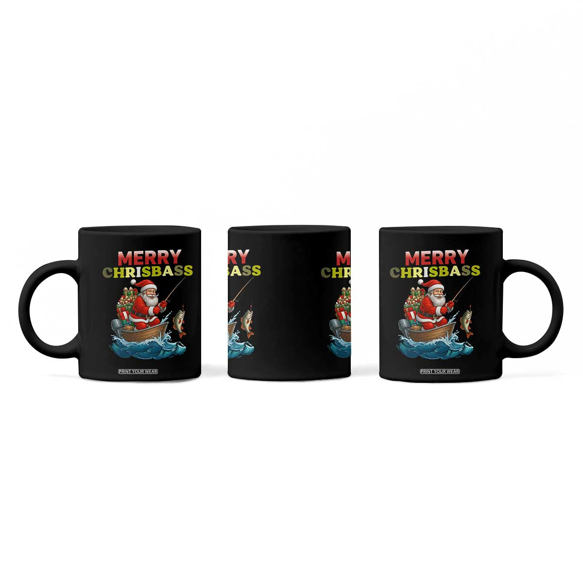 Santa Fishing Christmas Coffee Mug Funny Fisherman Merry Chrisbass Xmas TS14 Print Your Wear