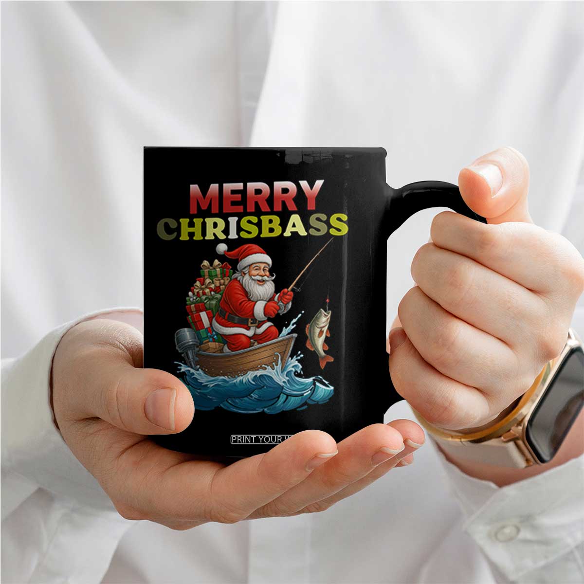 Santa Fishing Christmas Coffee Mug Funny Fisherman Merry Chrisbass Xmas TS14 Print Your Wear