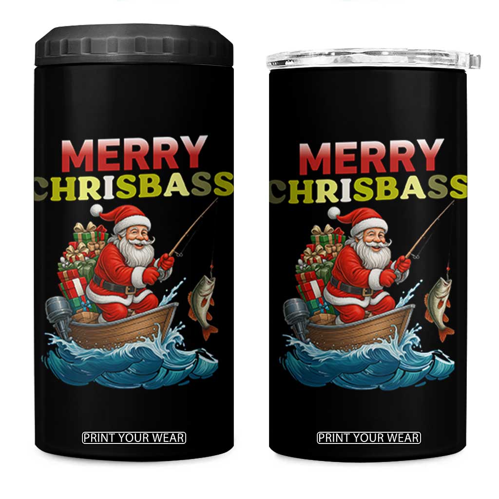 Santa Fishing Christmas 4 in 1 Can Cooler Tumbler Funny Fisherman Merry Chrisbass Xmas TS14 One Size: 16 oz Black Print Your Wear