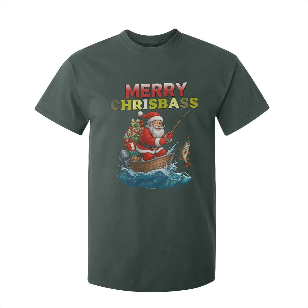 Santa Fishing Christmas T Shirt For Kid Funny Fisherman Merry Chrisbass Xmas TS14 Dark Forest Green Print Your Wear