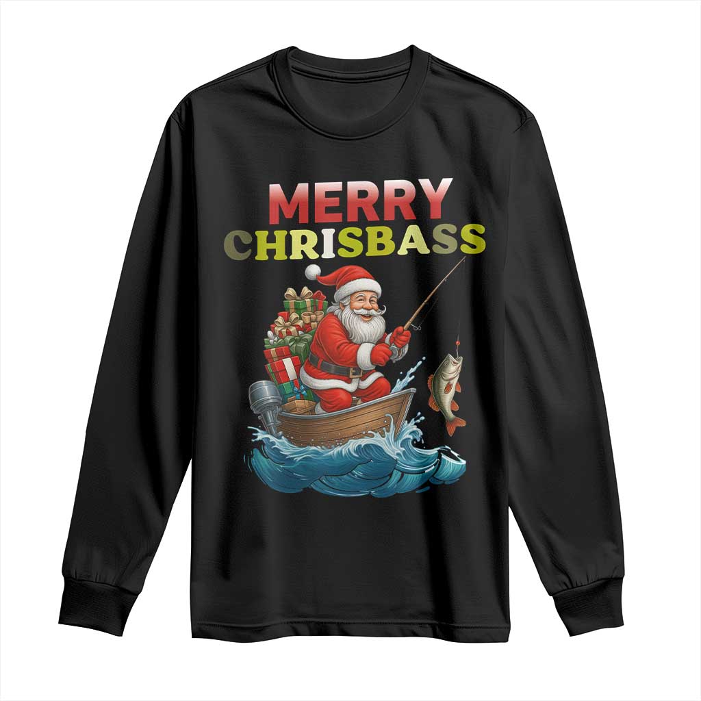 Santa Fishing Christmas Long Sleeve Shirt Funny Fisherman Merry Chrisbass Xmas TS14 Black Print Your Wear