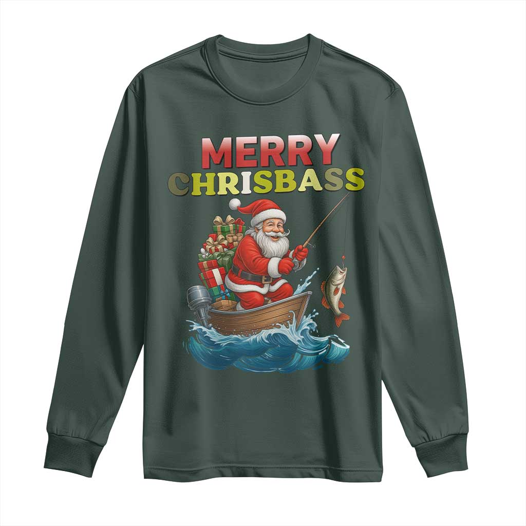 Santa Fishing Christmas Long Sleeve Shirt Funny Fisherman Merry Chrisbass Xmas TS14 Dark Forest Green Print Your Wear